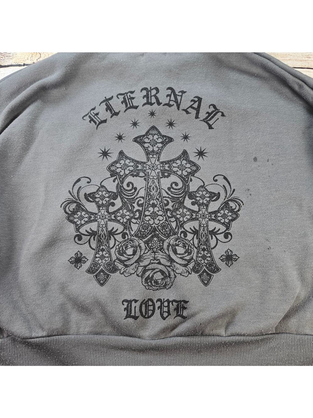 Faded Rose Essentials Women's Gray L Full Zip Cropped Hoodie Eternal Love